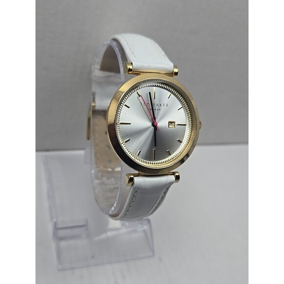 Ted Baker Ava Womens Gold Tone White Leather 36mm Date Quartz Watch New Battery - Picture 3 of 12